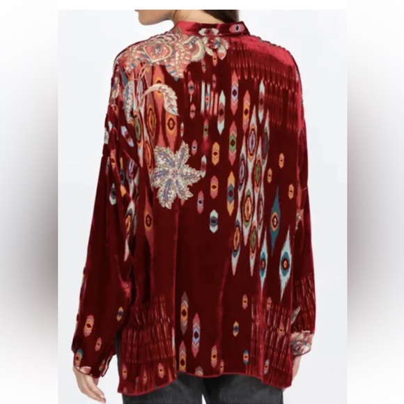 Johnny Was Silk Velvet Feather Burnout Mara Blouse Top Shirt  XXL MSRP $310 New - Picture 5 of 14